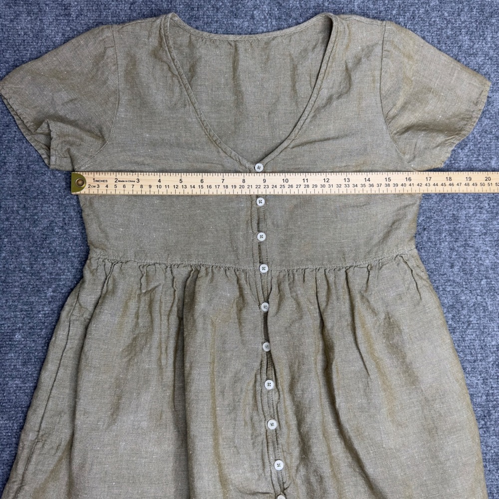 Madewell dress Women XXS Olive Green Linen Blend Button Boho Coastal Minimalist - Picture 8 of 9